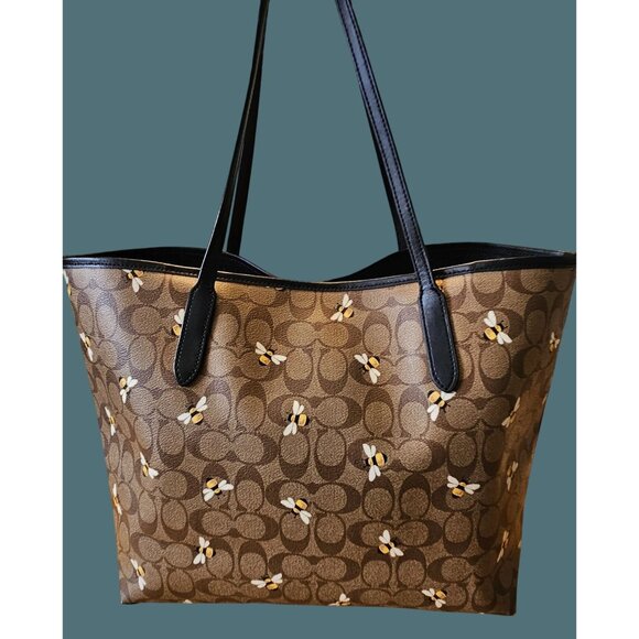 Coach City Tote Signature Canvas Bee Print Double Handle Shoulder Bag - Picture 2 of 16